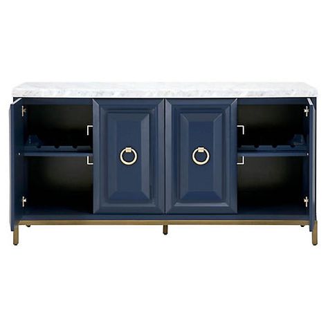 Sideboards & Media Storage | One Kings Lane Media Sideboard, Blue Credenza, Sideboard Gold, Blue Sideboards, Style Sideboard, Transitional Dining Room, Transitional Dining, White Italian, Wide Sideboard