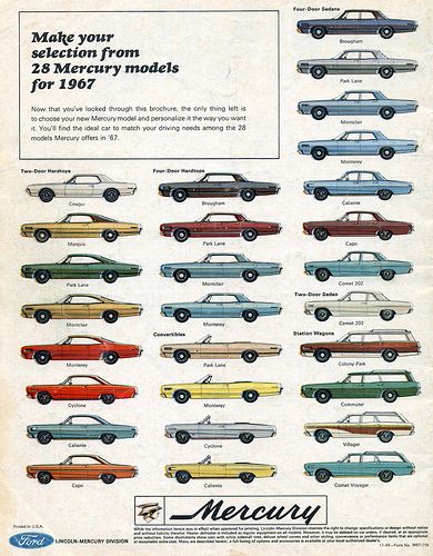 1967 Mercury Range, love these kind of ads!! Automobile Advertising, Mercury Cars, Lincoln Cars, Car Brochure, Cars Muscle, Ford Cars, Ford Classic Cars, Mercury Cougar, Car Advertising