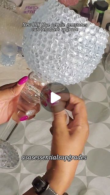 Asa on Instagram: "I'm thrilled to share my handmade blue acrylic gemstone candle holders! Ideal for weddings and engagement parties, these unique pieces are truly stunning. I'm smitten - and I hope you will be too! Follow me for more DIY ideas and subscribe to my YouTube channel (link in bio). #asasessentials#diytutorials #howtomake #viralvideos #easycraftsidea #foryoupage ##unique #homemade #howtocreate #procreatetutorial #diy #crafthacks #craftideas" Waterbead Ideas, Homemade Candle Holders, Gemstone Candles, Procreate Tutorial, Engagement Parties, Subscribe To My Youtube Channel, My Youtube Channel, Engagement Party, Easy Crafts