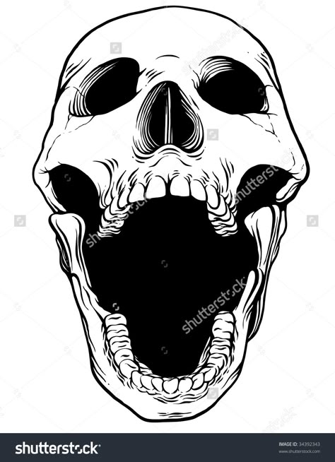 Screaming Skull Stock Photos, Images, & Pictures | Shutterstock Skull Open Mouth, Open Mouth Drawing, Mouth Tattoo, Side View Drawing, Screaming Skull, Skull Sketch, Skeleton Drawings, Lion Illustration, Skeleton Illustration