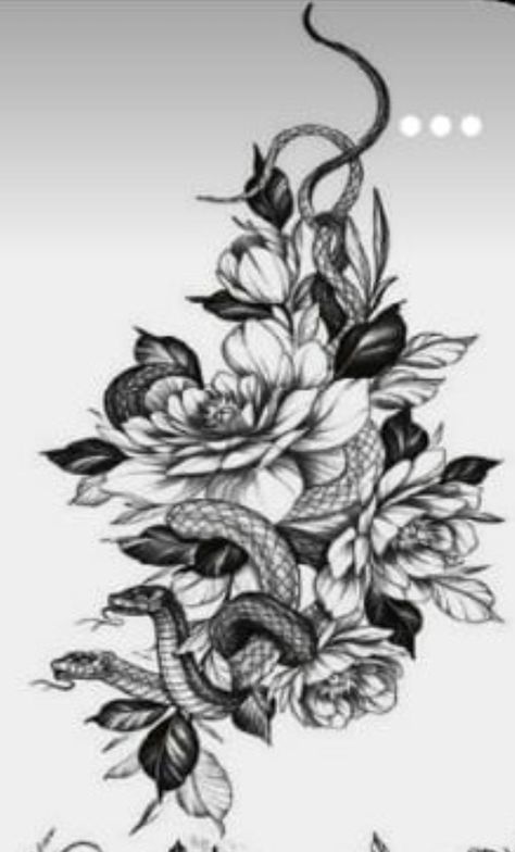 Snake Flowers Tattoo, Snake With Flowers Tattoo, Snake And Flower Tattoo, Tomboy Tattoo, Snake With Flowers, Snake And Flowers Tattoo, Snake And Flowers, Clock Tattoo, Flowers Tattoo