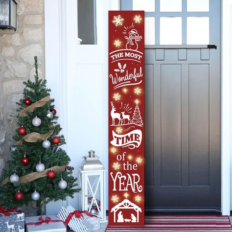 Front Door Decorations, Christmas Snowflakes Decorations, Merry Christmas Snowflakes, Sign For Front Door, Wooden Porch, Wooden Welcome Signs, Christmas Happy New Year, Snowflake Decorations, New Year Decor