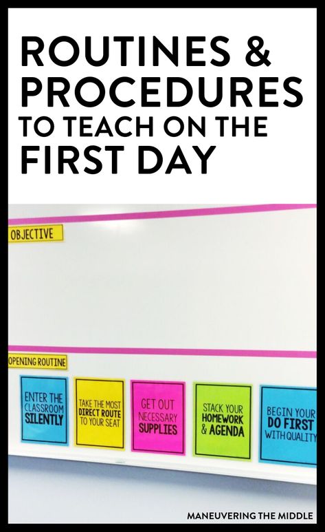 You never get a second chance to make a first impression. Keep reading to learn the top 5 middle school routines and procedures that should be taught on day 1. | maneuveringthemiddle.com Middle School Clubs Ideas, Middle School Procedures, Procedures To Teach, High School Geometry, Routines And Procedures, School Procedures, Study Routine, Middle School Math Teacher, School 2021