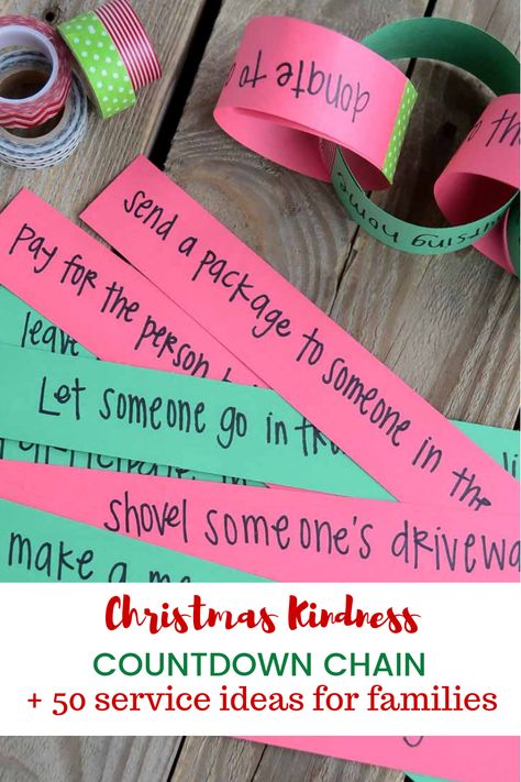 Christmas Countdown Chain, Family Service Ideas, Diy Christmas Countdown, Countdown Chain, Christmas Kindness, Christmas Countdown Diy, Homemade Bookmarks, Service Ideas, Christmas Service