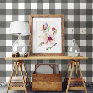 Chesapeake 56.4 sq. ft. Selah Black Gingham Wallpaper 3115-12532 - The Home Depot Grey Gingham Wallpaper, Pink Gingham Wallpaper, Gingham Wallpaper, Farmhouse Wallpaper, Plaid Wallpaper, Kid Rooms, Fabric Textures, Chic Farmhouse, Wallpaper Rolls