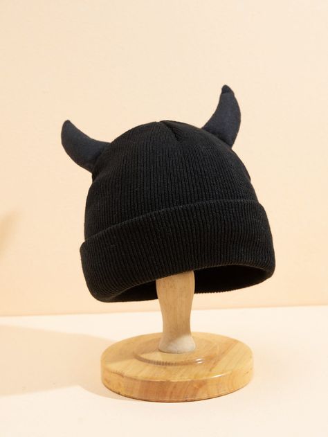 1pc Unisex Horns Cartoon Knitted Hat, Cute And Warm Winter BeanieI discovered amazing products on SHEIN.com, come check them out! Millennials Fashion, 70’s Fashion, Women's Beanie, Winter Beanie, Knitted Hat, Kids Jewelry, Kids Beachwear, Pink Brown, Halloween Funny