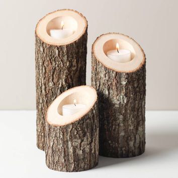 Use for candles or flowers! Tree Branch Candle Holder, Creative Candle Holders, Rustic Wood Candle Holders, Tre Kunst, Diy Tumblr, Creative Candles, Deco Nature, Diy Candle Holders, Diy Holz