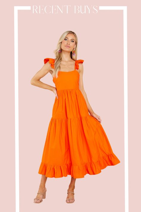 Orange Dress Modest, Orange Summer Dress Casual, Casual Orange Spring Dress, Orange Dress Outfit Summer, Orange Dress Outfit, Orange Dress Outfits, Women Attire, Orange Summer Dress, Orange Sundress