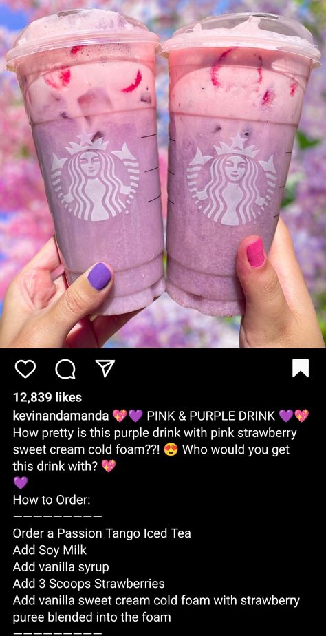 Starbucks Drink Menu, Starbucks Hacks, Starbucks Secret Menu Recipes, Cold Starbucks Drinks, Starbucks Drinks Diy, Secret Starbucks Recipes, Purple Drinks, Iced Starbucks Drinks, Coffee Recipes Starbucks