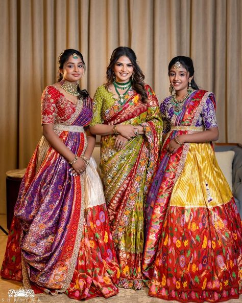 Bride Lehangas, Langavoni Half Saree, Trending Half Saree Designs, Pattu Lehenga Half Saree, Viranica Manchu, Langa Voni Half Saree, Puberty Function, Kids Gown Design, Mom Daughter Matching Dresses