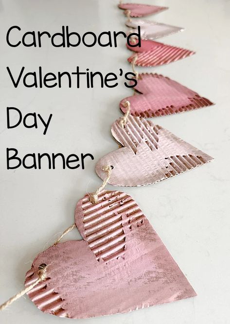 Craft Heart Ideas, Diy Banners Ideas, Burlap Valentines Decor, Crafts To Do With Scrapbook Paper, Paper Heart Ideas, Cardboard Valentines Decor, Diy Valentine Garland Ideas, Valentines Store Decor, Clay Hearts Diy