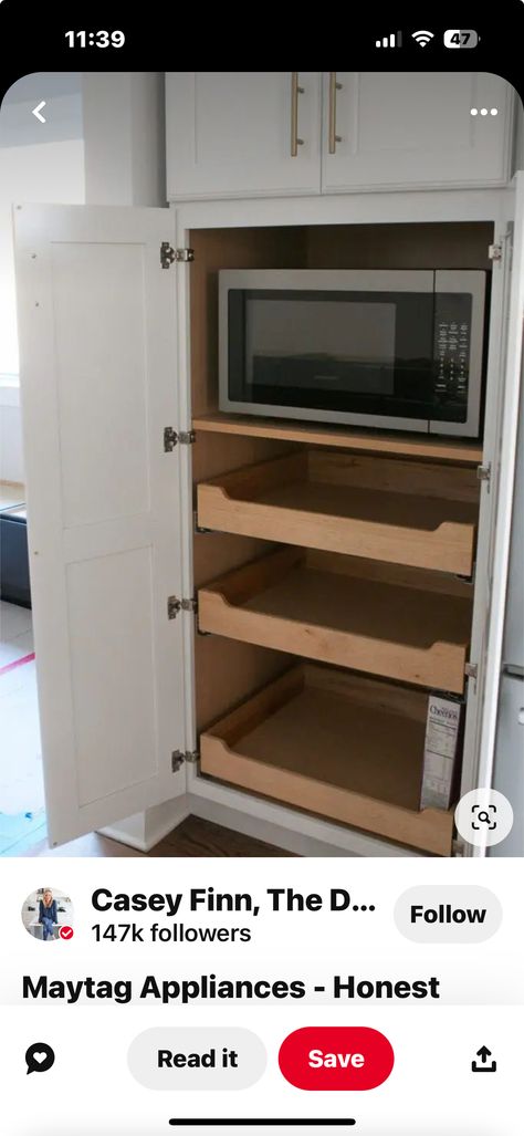 Microwave Shelf Cabinet, Microwave In Pantry, Built In Microwave Cabinet, Lowes Kitchen Cabinets, Oven Cabinet, Microwave Shelf, Microwave Cabinet, Kitchen Built In, Kitchen Redesign