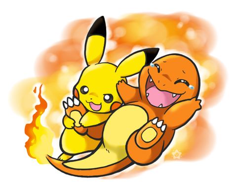 Pokemon - Pikachu Tickling Charmander Crayon Chewer, Pikachu And Charmander, God Zilla, Pokemon Sleeves, Pikachu Wallpaper Iphone, Pokemon Mix, Brick Wall Wallpaper, Pokemon Mewtwo, Brother Tattoos