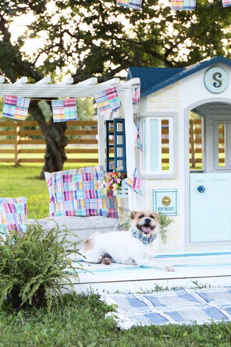 little tikes playhouse makeover: doghouse edition You are going to want to make one of these for your own pups for sure or maybe make one for your local Shelter... the doggies would love it. It's amazing what you can do with a simple little playhouse. Get the details and please vote for us so we can donate $750 to our favorite Pet Rescue #PetRescue #DogPlayHouse #PlayhouseMakeover Play House Makeover For Dog, Playhouse Makeover For Dog, Dog Playhouse, Little Tikes Playhouse Makeover, Little Tikes Makeover, Playhouse Makeover, Playhouse Ideas, Dog Business, Dog Ideas