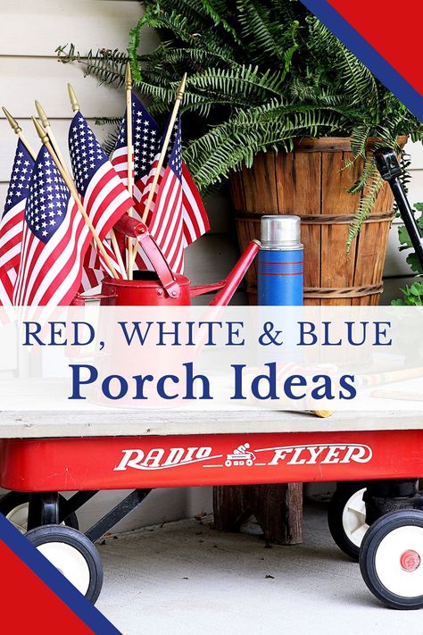 Memorial Day Porch Decor, 4th Of July Front Porch Decor, Labor Day Ideas, Patriotic Porch Decor, Patriotic Front Porch, Fouth Of July Crafts, Crafts 4th Of July, Patriotic Porch, Porch Decorating Summer