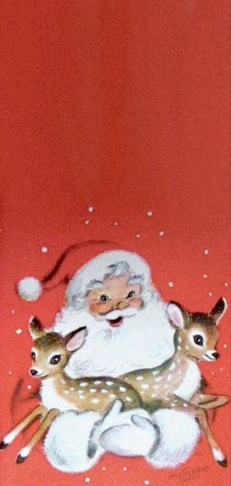 Christmas Lockscreen, Old Fashion Christmas, Santa Paintings, Vintage Reindeer, Mr Christmas, Christmas Santas, Saint Nick, Vintage Christmas Images, Christmas Phone Wallpaper