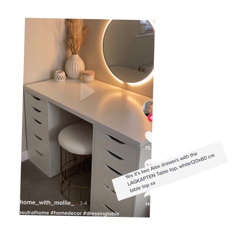 Alex Dressing Table, Dressing Table Hacks, Ikea Dressing, Ikea Dressing Table, Alex Drawers, Ikea Vanity, Alex Drawer, Small Vanity, Neutral Bedroom