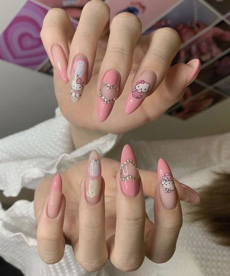 kawaii nails, nails inspiration, nails, cute nails, pretty nails, aesthetic nails, korean nails, chinese nails, cottagecore nails, nails acrylic, nail designs, nail ideas, nails 2022, nail art designs, nail shapes, nails 2022 trends, nails design, nails inspiration pink, nails acrylic coffin Chinese Acrylic Nails, Cottagecore Nails, Paznokcie Hello Kitty, Acrylic Nails Designs, Beach Nail, Kitty Nails, Grunge Nails, Hello Kitty Nails, Pretty Gel Nails