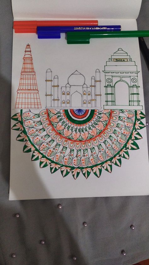 World Heritage Day Drawing, Republic Day Mandala, Colour Journal, World Heritage Day, File Decoration, Heritage Paint, Independence Day Drawing, Heritage Day, Creative Drawings