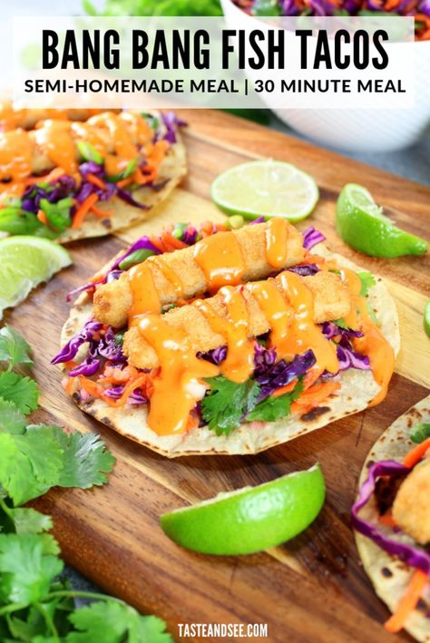 Keto Fish Tacos With Cabbage Slaw, Fish Sticks Tacos, Fish Tacos With Cabbage Slaw, Tacos With Cabbage Slaw, Fish Tacos Tilapia, Fish Tacos With Cabbage, Toasted Corn, Fish Taco Sauce, Bang Bang Sauce