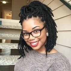 This is another short Senegalese twist hairstyle with a cute bob look, the curly ends are an option that you can ask your natural hairstylist for or do yourself...