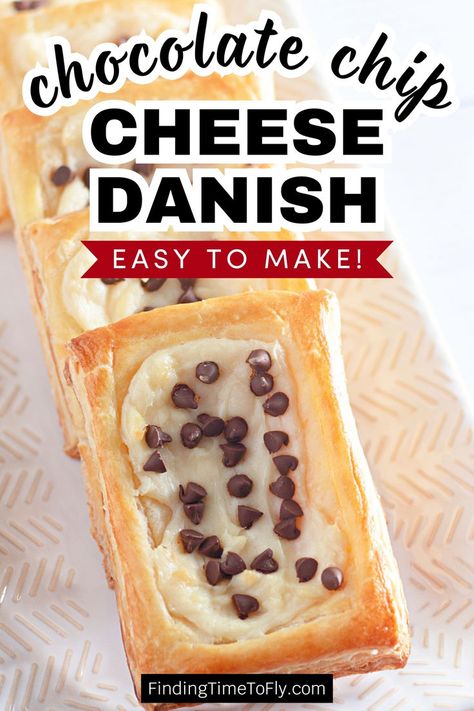 Flaky, buttery Cream Cheese Danish are so easy to make at home with the help of frozen puff pastry sheets! With this quick and simple recipe Puff Pastry squares are filled with a simple cheesecake filling and topped with chocolate chips. Customize your toppings with fresh fruit or pie filling. Perfect for breakfast, brunch, or dessert. Easy to make! Recipes Using Puff Pastry Sheets, Hawaiian Roll Cinnamon Rolls, Puff Pastry Danish, Danish Puff, Pastry Danish, Easy Danish, Puff Pastry Squares, Pastry Squares, Simple Cheesecake