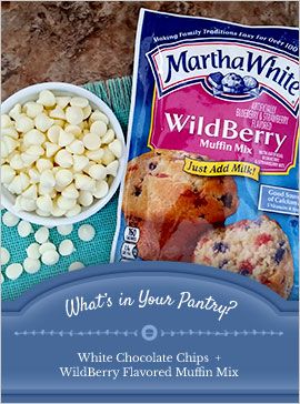 Recipes - Martha White Muffins White Chocolate, Martha White Muffin Mix, Muffin Mix Recipe, White Chocolate Muffins, Martha White, Instant Breakfast, Chocolate Chip Cookie Cake, Southern Dishes, Muffin Mix