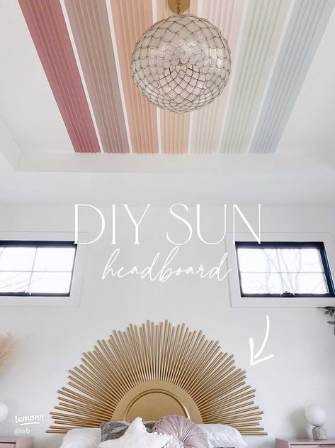 Lemon8 · DIY SUN HEADBOARD ✨☀️ · @Lauren Burke Sunburst Headboard, Sun Headboard, Lauren Burke, Gold Headboard, Diy Art Deco, Headboard Ideas, Metallic Spray Paint, Gold Sunburst, Rainbow Room