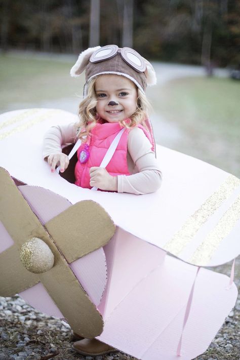 Halloween 2017 Toddler DIY Costume | Paw Patrol | Skye | Airplane | Puppy Makeup Face Paint Skye Costume Diy, Sky Paw Patrol Costume, Puppy Makeup, Skye Paw Patrol Costume, Paw Patrol Halloween Costume, Diy Laundry Room Shelves, Skye Costume, Airplane Diy, Family Themed Halloween Costumes