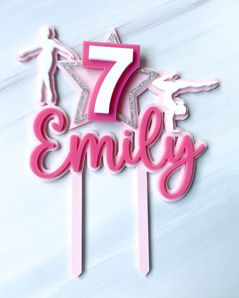 Another pretty gymnastics themed cake topper for Emily’s 7th birthday, this time in two complementary shades of pink! #acryliccaketoppers Acrylic Cake Topper, Shades Of Pink, 7th Birthday, Themed Cakes, Cake Topper, Gymnastics, Cake Toppers, Shades, Cake