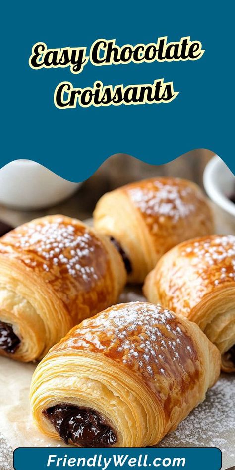 Indulge in the ultimate pastry delight with these easy homemade chocolate croissants! 🧈✨ Flaky, buttery layers filled with rich chocolate make this the perfect recipe for breakfast, brunch, or a sweet treat anytime.  🍽️💡 #ChocolateCroissants #HomemadePastries #EasyBaking #BreakfastRecipes #SweetTreats Chocolate Filled Pastry, Croissant From Puff Pastry, Chocolate Croissant Recipe Pillsbury, Croissant Dough Recipe Ideas, Chocolate Pastry Cream Recipe, Chocolate Crossiants Recipes, How To Make Chocolate Croissants, Chocolate Stuffed Croissants, Puff Pastry Chocolate Croissants