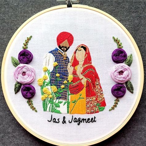 Bday Frames, Wedding Embroidery Hoop, Simple Frock, Phulkari Embroidery, Punjabi Culture, Embroidery Hoop Art Diy, Frame Work, Wedding Hoop, Hand Embroidery Patterns Free