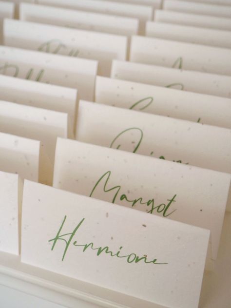 Plantable Wedding Place Cards | Sage Green Hand Written Place Cards Wedding, Wedding Seating Cards Ideas, Simple Place Cards, Name Place Settings, Free Wedding Cards, Wedding Seating Cards, Place Card Table Wedding, Place Cards Wedding, Green Name