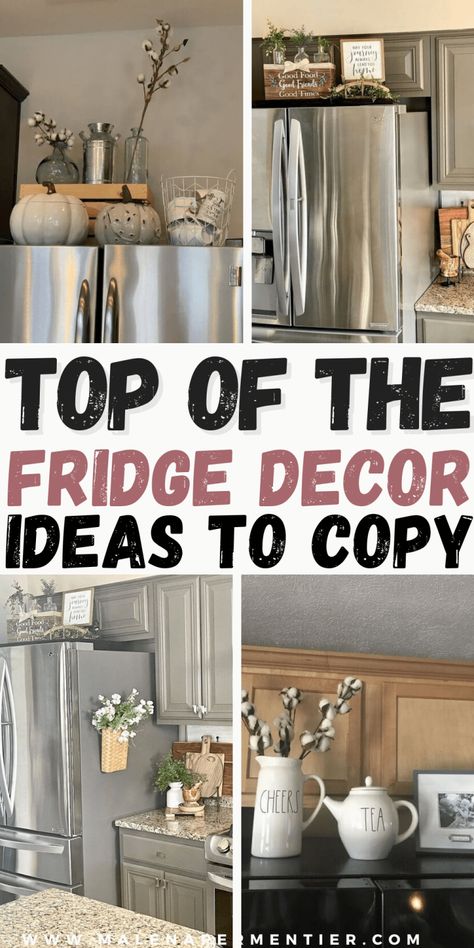 Over Refrigerator Decor, Decor On Top Of Fridge, Top Of Fridge Ideas, Decorate Top Of Fridge, Above Refrigerator Ideas, Above Fridge Ideas, Above Fridge Decor, Top Of Refrigerator Decor Ideas, Top Of Fridge Decor Ideas