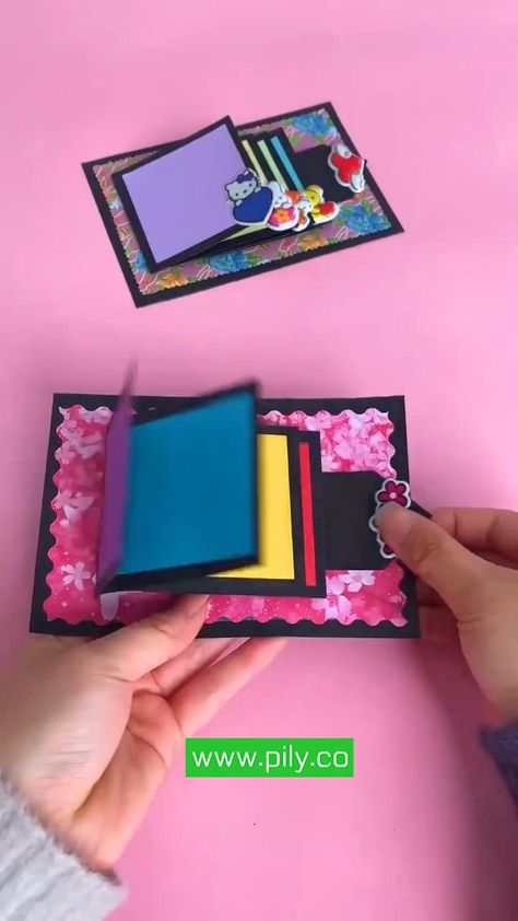 Flipping Paper Craft, Origami Pull Out Card, Pull Up Card Diy, Pull Book Diy, Waterfall Pull Tab, Paper Pull Tab, Pull Down Paper Craft, How To Make A Pull Out Paper, Scrapbook Pull Tab