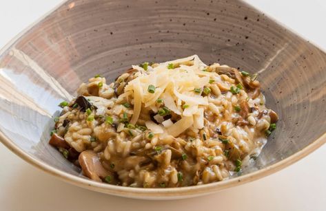 Risotto with Lirah Balsamic Mushrooms & Parmesan Risotto Porcini, Risotto Parmesan, Balsamic Mushrooms, One Pot Cooking, Arborio Rice, Black Truffle, Crushed Garlic, Vegetable Stock, Fresh Parsley