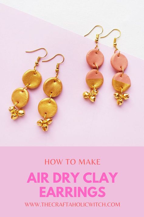 Make Clay Earrings, Dry Clay Earrings, Air Dry Clay Earrings, Make Air Dry Clay, Earrings At Home, Air Dry Clay Projects, How To Make Clay, Clay Crafts Air Dry, Easy Jewelry