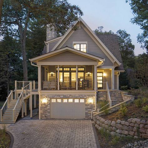 Tuck Under Garage, Best Exterior Paint, Lake Houses Exterior, Garage House Plans, Exterior Paint Color, Exterior Stone, Lake Geneva, Garage House, Style At Home