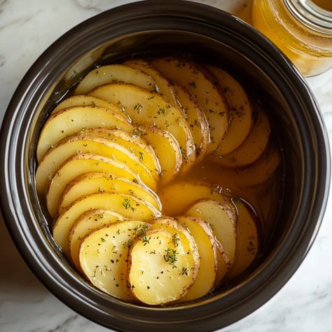 Slow Cooker Lipton Onion Potatoes - Tastecove Lipton Onion Potatoes, Scallop Potato, Onion Soup Potatoes, Crockpot Potatoes, Onion Potatoes, Buttery Potatoes, Crock Pot Potatoes, Lipton Onion Soup Mix, Easy Side Dishes