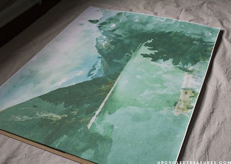 DIY Large Scale Watercolor Wall Art by Upcycled Treasures for Remodelaholic Diy Large Wall Art, Large Scale Wall Art, Large Scale Art, Engineer Prints, Mountain Modern, Watercolor Mountains, Diy Barn Door, Watercolor Wall, Watercolor Images