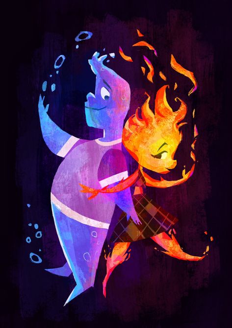 Elemental Movie Art, Elemental Fanart, Disney Elemental, Pixar Animated Movies, Funny Lockscreen, Fire And Water, Tumblr Backgrounds, Animation Movie, Disney Couples