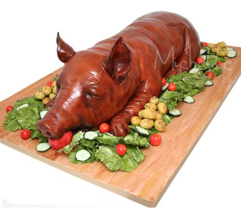 Pig Roast Realistic Cakes, Food Artists, Pig Cake, Sculpted Cakes, Pig Roast, Animal Cakes, Fake Food, Sugar Art, Food Cakes