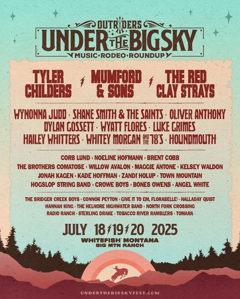 Under the Big Sky Carrie Underwood Tour, Sky Music, Luke Grimes, Tyler Childers, Americana Music, Whitefish Montana, Country Music Concerts, Hank Williams Jr, Zac Brown Band