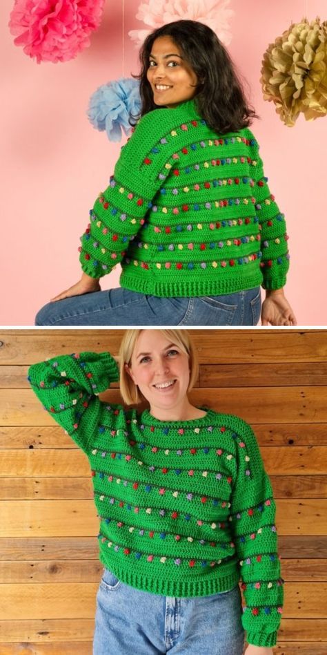 Crochet Christmas Jumper Pattern Free, Crochet Christmas Vest Pattern, Ugly Christmas Sweater Crochet Pattern, Granny Square Sweater Layout, Crochet Christmas Cardigan, Sweater Design Ideas, Crochet Christmas Sweater, Crazy Crochet, Crochet Sweater Design