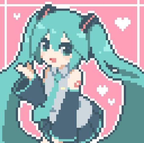 Vocaloid Pixel Art, Hatsune Miku Pixel Art, Miku Pixel Art, Hama Art, 심플한 그림, Piskel Art, Pixel Art Background, Easy Pixel Art, Pixel Art Templates