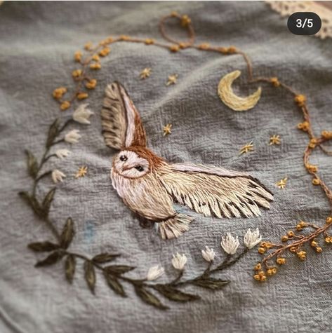 Owl Embroidery, Clothes Embroidery Diy, Diy Embroidery Patterns, Creative Embroidery, Cute Embroidery, 자수 디자인, Sewing Embroidery Designs, Hand Embroidery Art, Embroidery Hoop Art