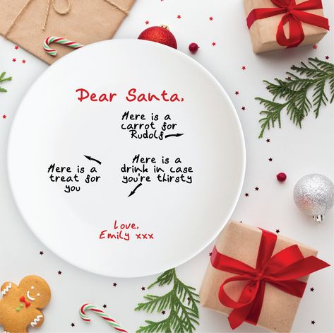 Personalised Plate for Santa and Rudolf Plate For Santa, Treats For Santa, Dremel Ideas, Pottery Christmas, Santa Plate, Christmas Shoot, Personalized Plates, Christmas Products, Htv Vinyl