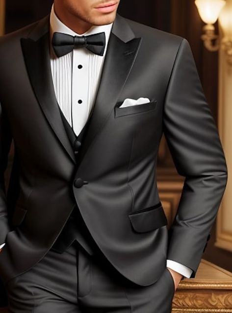 Three Piece Suit Wedding, Black Three Piece Suit, Prom For Guys, Prom Suits For Men, Suits Wedding, Wedding Suits Groom, Evening Dresses Online, Cheap Evening Dresses, Dresses Formal Elegant