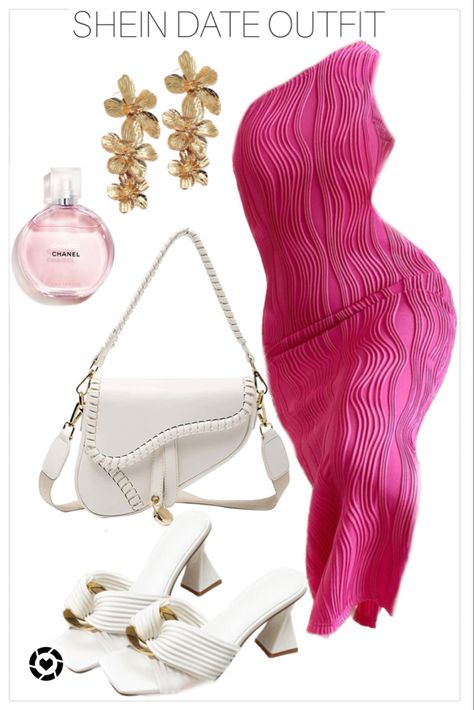 Pink dress outfit Birthday Party Looks Outfit, Shein Dinner Outfits, Shein Pink Outfits, Shein Outfits Pink, Pink Date Outfit, Shein Dress Outfit Ideas, Shein Outfits Dresses, Pink Vacation Outfits, Pink Dinner Outfit