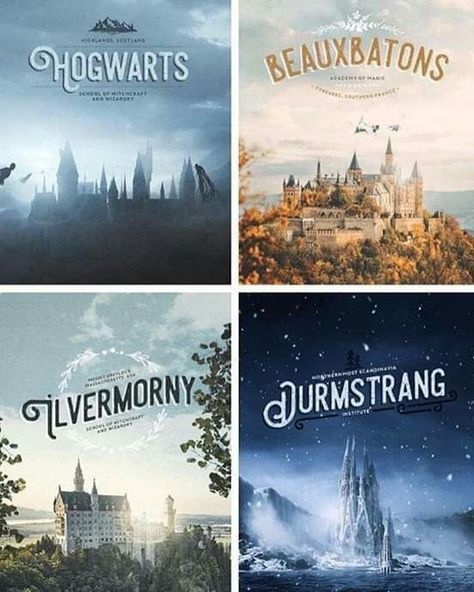 Wizarding Schools in Harry Potter Series Wizarding Schools, School Diy Ideas, Glume Harry Potter, Tapeta Harry Potter, Buku Harry Potter, 9gag Funny, Desenhos Harry Potter, Images Harry Potter, Harry Potter Fanfiction